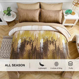 WONGS BEDDING Brown Comforter Set Queen,7 Pieces Bed in a Bag Abstract Art Gradient Comforter Soft Microfiber Bedding Set -1 Comforter, 1 Flat Sheet, 1 Fitted Sheet, 2 Pillow Shams,2 Pillowcases WONGS BEDDING
