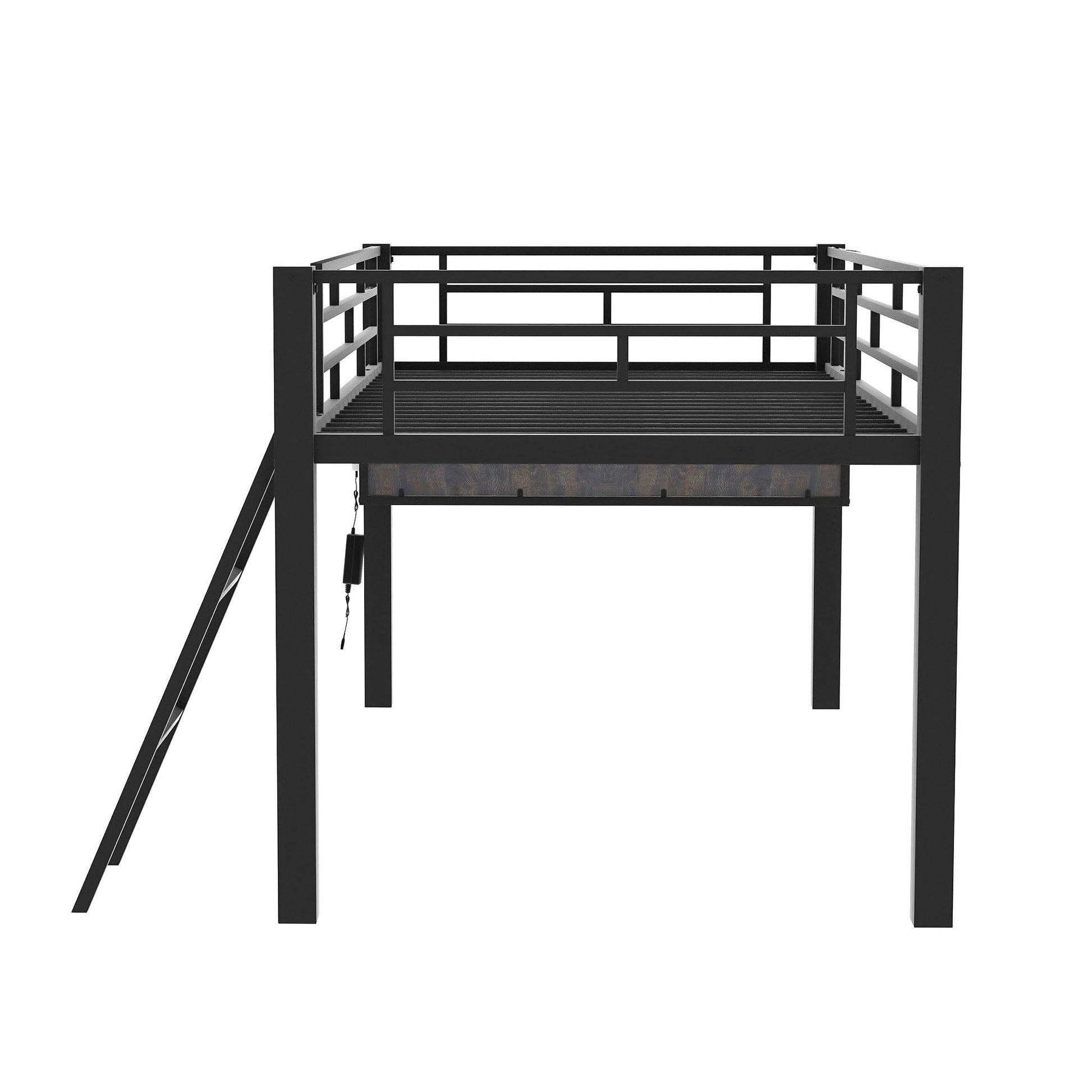 Merax Black Mid Loft Bed with LED Desk for Gaming - Twin Size for Teens & Adults - WoodArtSupply