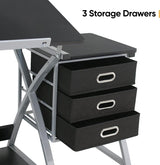 BBBuy Drafting Table Drawing Desk Art Craft Adjustable Tabletop Craft Table w/ 3 Slide Drawers and Stool Set Art Design Workstation for Writing, Painting, Sketching for Home Office, Black BBBuy