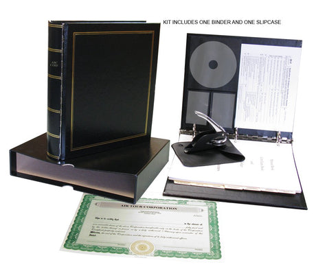 Corpkit Customized Royal Corporate Kit Deluxe with Printed Minutes & Bylaws/Operating Agreement, Heavy-Duty Black Binder, Slipcase, Corporate Seal, Certificates with Stubs-(Corporation) Corpkit Legal Supplies