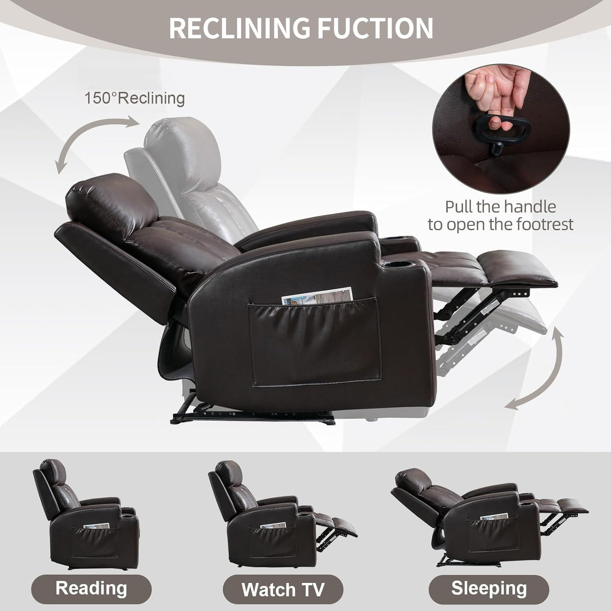 IOMOR Fabric Manual Recliner Chair for Adults, Comfy Reclining Chairs with Overstuffed Arm and Back, Single Sofa for Living Room (1, Brown) IOMOR