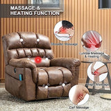 Phoenix Home Large Power Lift Recliner with Massage and Heat for Elderly, Heavy Duty & Safety Motor Reclining Chair, Faux Leather Electric Wider Recliner with USB Ports, 2 Side Pockets, Brown Phoenix Home