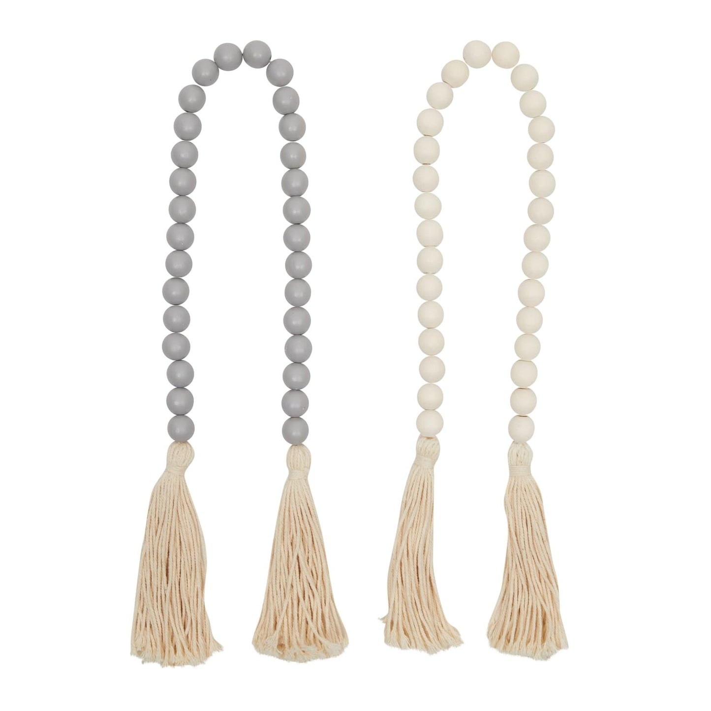 Farmlyn Creek Set of 4 Farmhouse Wood Beads with Tassels, Decorative Wooden Garlands for Table, Shelf, or Wall Decor (27 in)