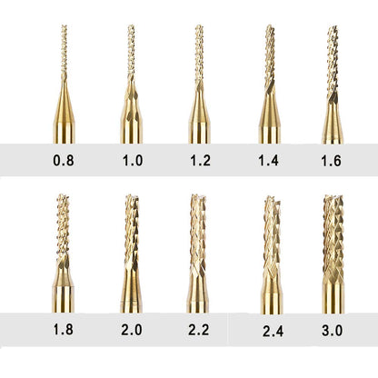 10pcs 0.8-3mm Titanium Coated Engraving Milling Cutter Carbide Bits, 1/8'' Shank for Dremel Rotary Tools by YEEZUGO - WoodArtSupply