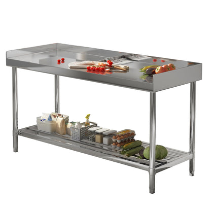 24 x 48 Inches Stainless Steel Work Table with Backsplash for Prep & Work, Folding NSF Heavy Duty Commercial Food Prep Worktable with Adjustable Undershelf for Kitchen Prep Work