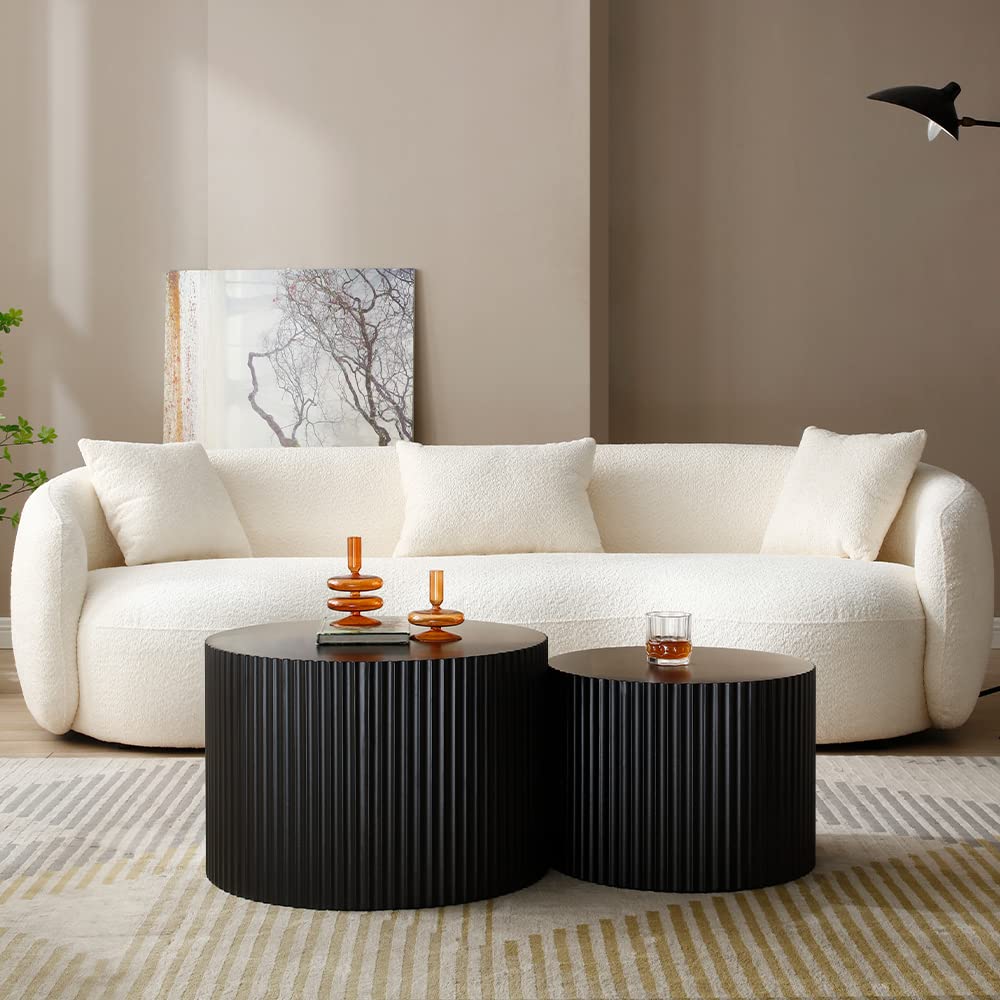 WILLIAMSPACE Black Round Coffee Table Set of 2, Nesting Coffee Tables for Living Room, Modern Wooden Side Tables Accent End Table for Apartment, No Need Assembly (Black-Round) WILLIAMSPACE