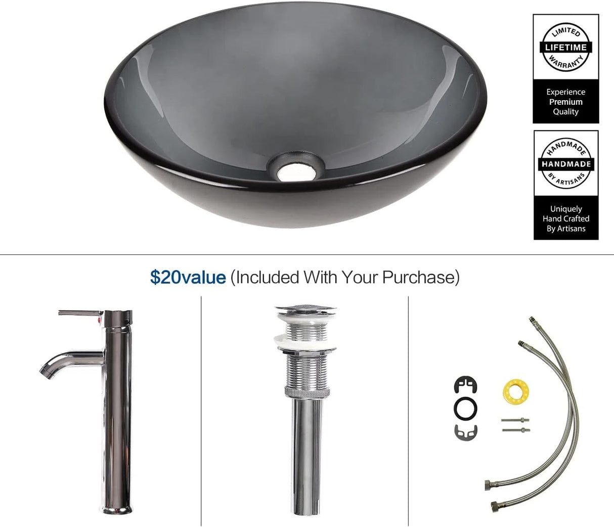 SOLIDEE 48" Barn Door Bathroom Vanity with 6 Drawers, Farmhouse Style Standing Pedestal Cabinet with Two Bluish Gray Glass Vessel Sinks SOLIDEE