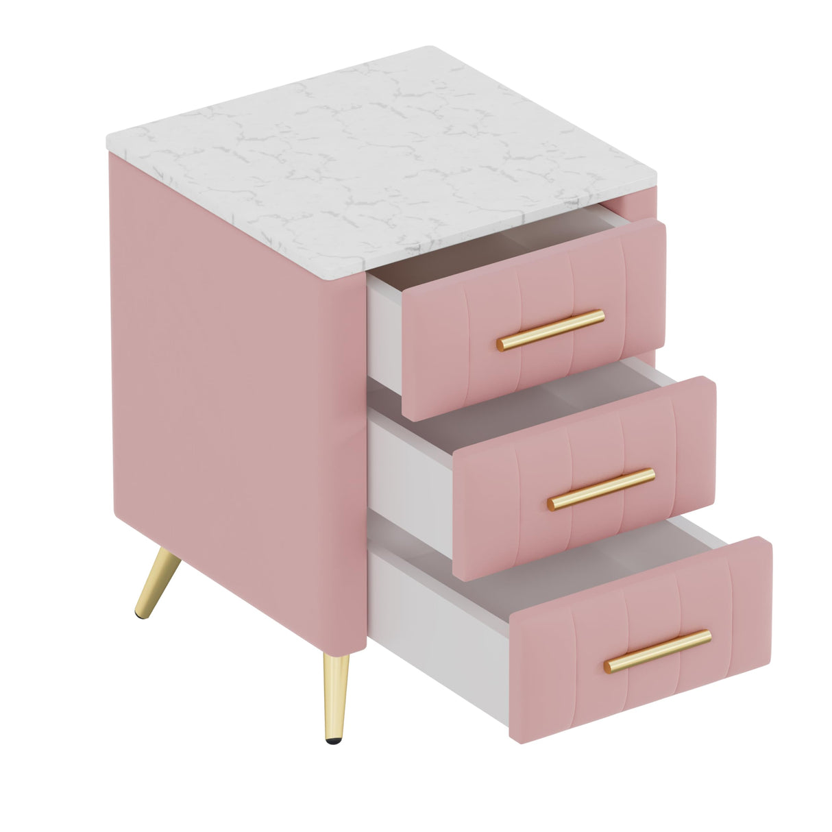 Merax Nightstand with Drawers Set of 2, Upholstered Wood Bedside End Table with Marbling Top, Pink Merax