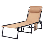 Foristrail Folding Chaise Lounge Chair Bed - Heavy-Duty 400lb Capacity Portable Adjustable Recliner w/Pillow for Patio, Pool, Camping, Sunbathing - Lay Flat Design (Beige) Foristrail