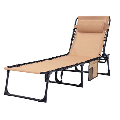 Foristrail Folding Chaise Lounge Chair Bed - Heavy-Duty 400lb Capacity Portable Adjustable Recliner w/Pillow for Patio, Pool, Camping, Sunbathing - Lay Flat Design (Beige)
