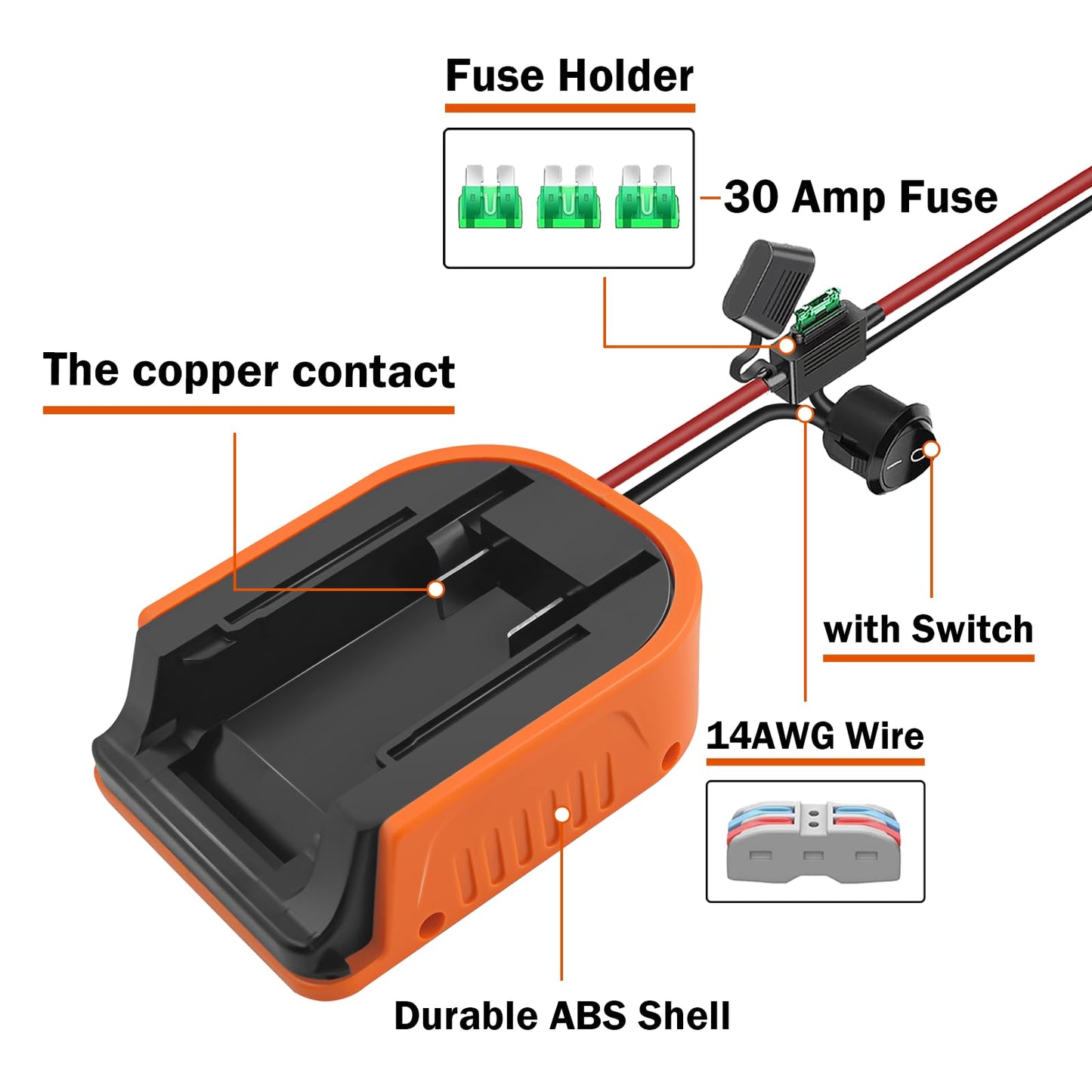 2 Pack Power Wheel Adapter for Black+Decker 20V MAX Lithium Battery with Fuse&Switch，Secure Battery Adapter with 14 Gauge Wire,Good Power Convertor for DIY Ride On Truck,Robotics,RC Toys - WoodArtSupply