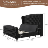 LUXOAK Adjustable King Bed Frame with Tufted Headboard and Wingback, Smart Adjustable Bed Base with Dual Motor & Remote Control, Velvet Upholstered Electric Bed Head Incline/No Box Spring Needed/Black LUXOAK