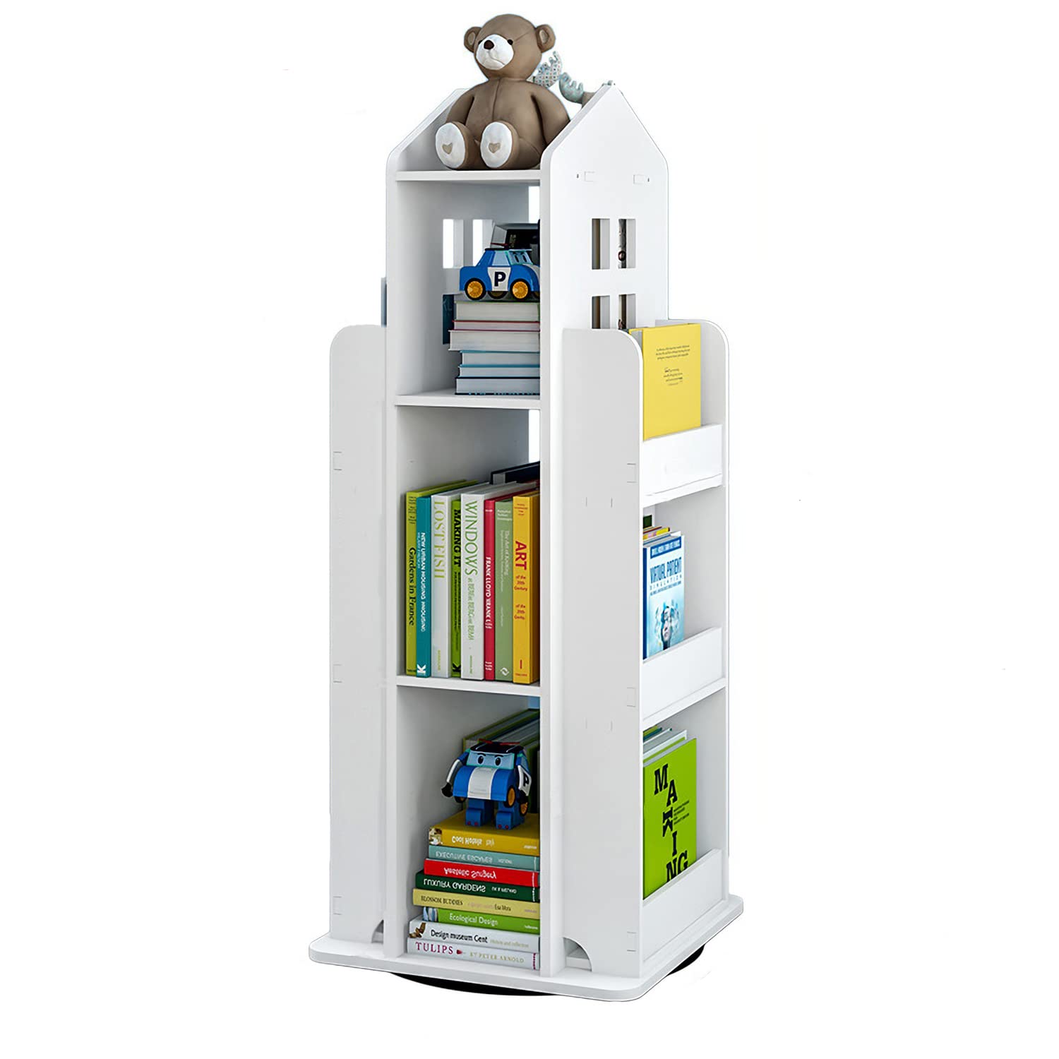 Mopam 360° Rotating 3-Tier White Bookshelf – Stylish Floor-Standing Storage Organizer for Home or Office - WoodArtSupply