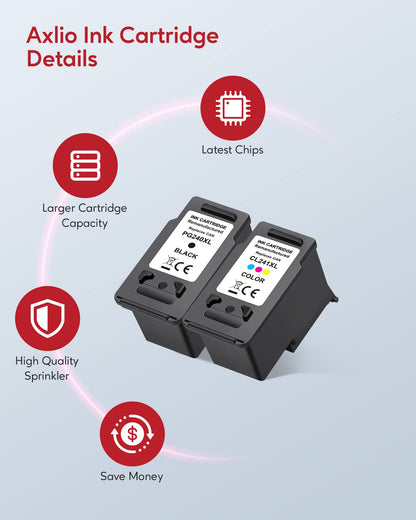 Axlio PG-240XL/CL-241XL Compatible Ink Cartridges Replacement for Canon 240 241, 240XL 241XL Combo Pack Use to Canon MG3620 TS5120 MG3520 MG2120 MX452 MX512 MX532 Printer (2 Pack)