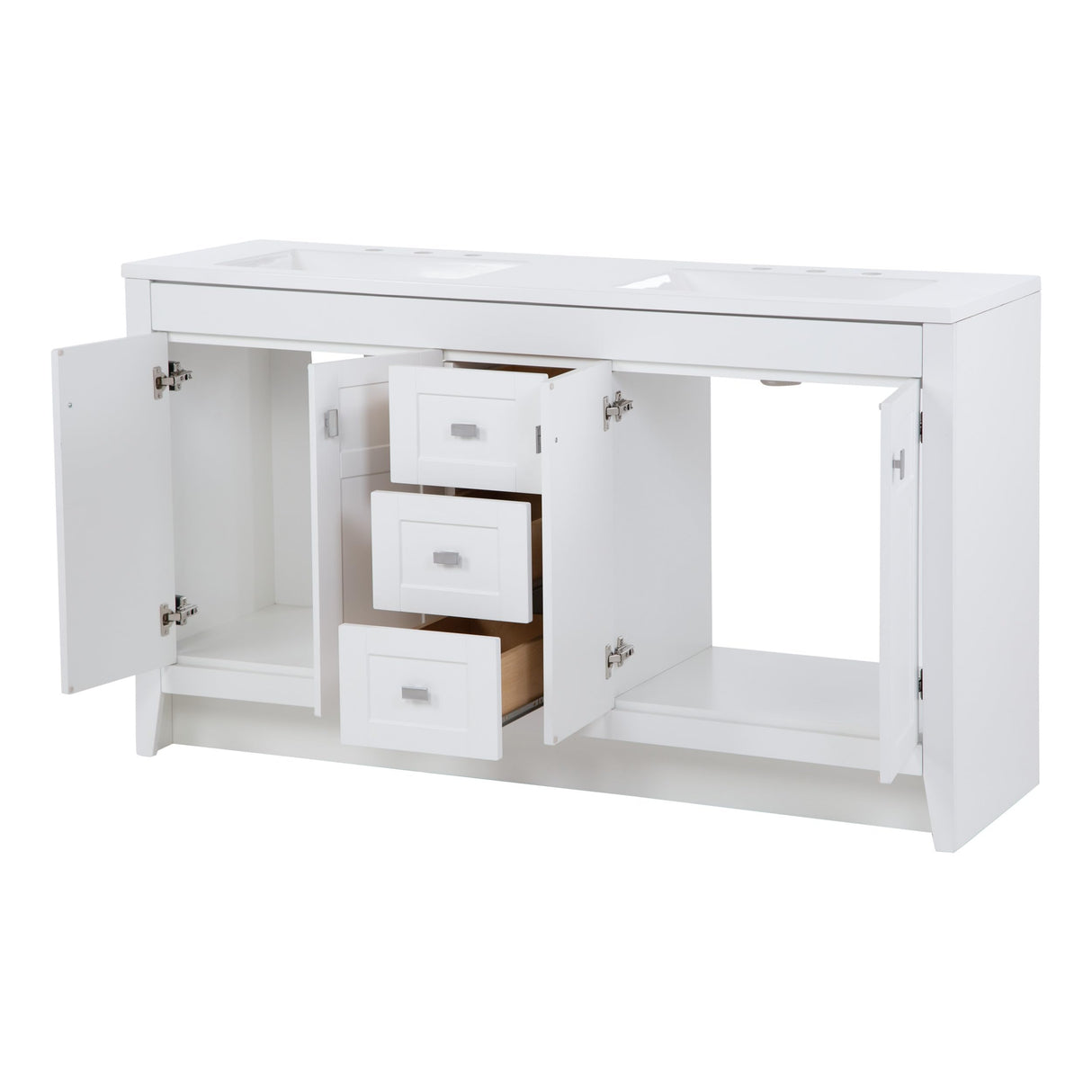 Spring Mill Cabinets Lonsdale 60-Inch Double-Sink Bathroom Vanity with White Top, 2 Soft-Close Cabinets, 3 Drawers, 60.5" W x 18.75" D, White Spring Mill Cabinets