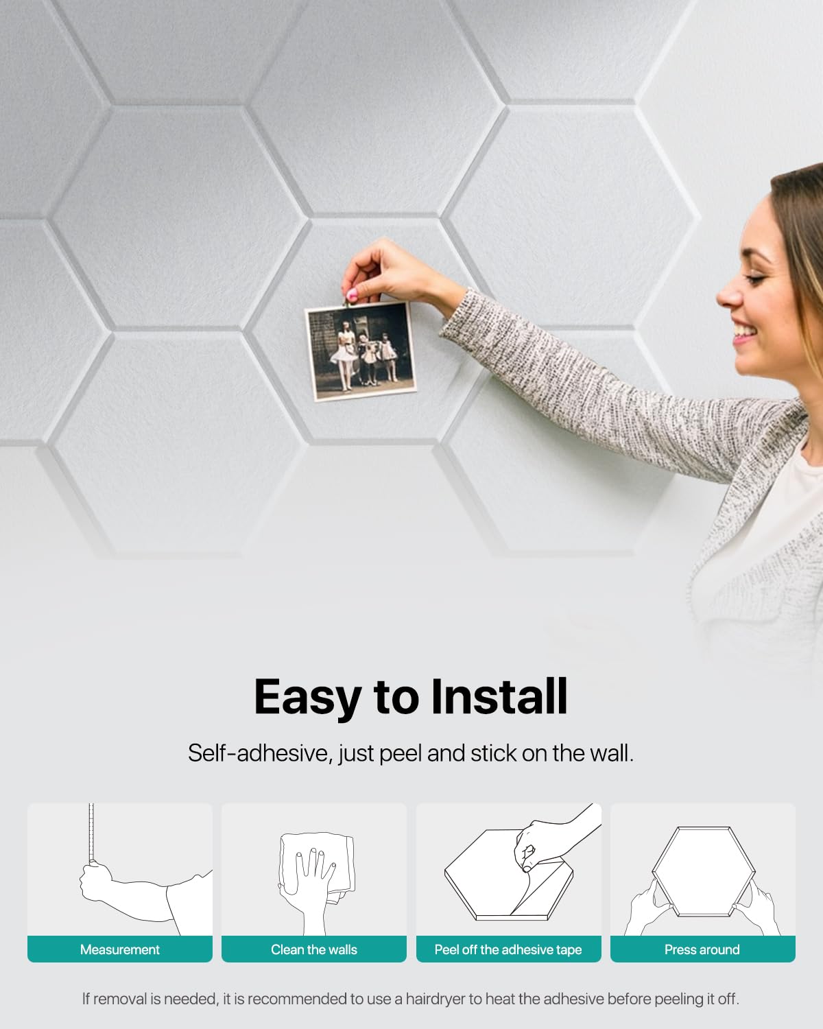 12 Pack Soundproof Wall Panels, Hexagon Acoustic Panels High Density Acoustic Wall Panels, Self-Adhesive Sound Proofing Panels for Walls, Office,Reccording Studio, Ceiling 12" X 10" X 0.4" White Soundsbay