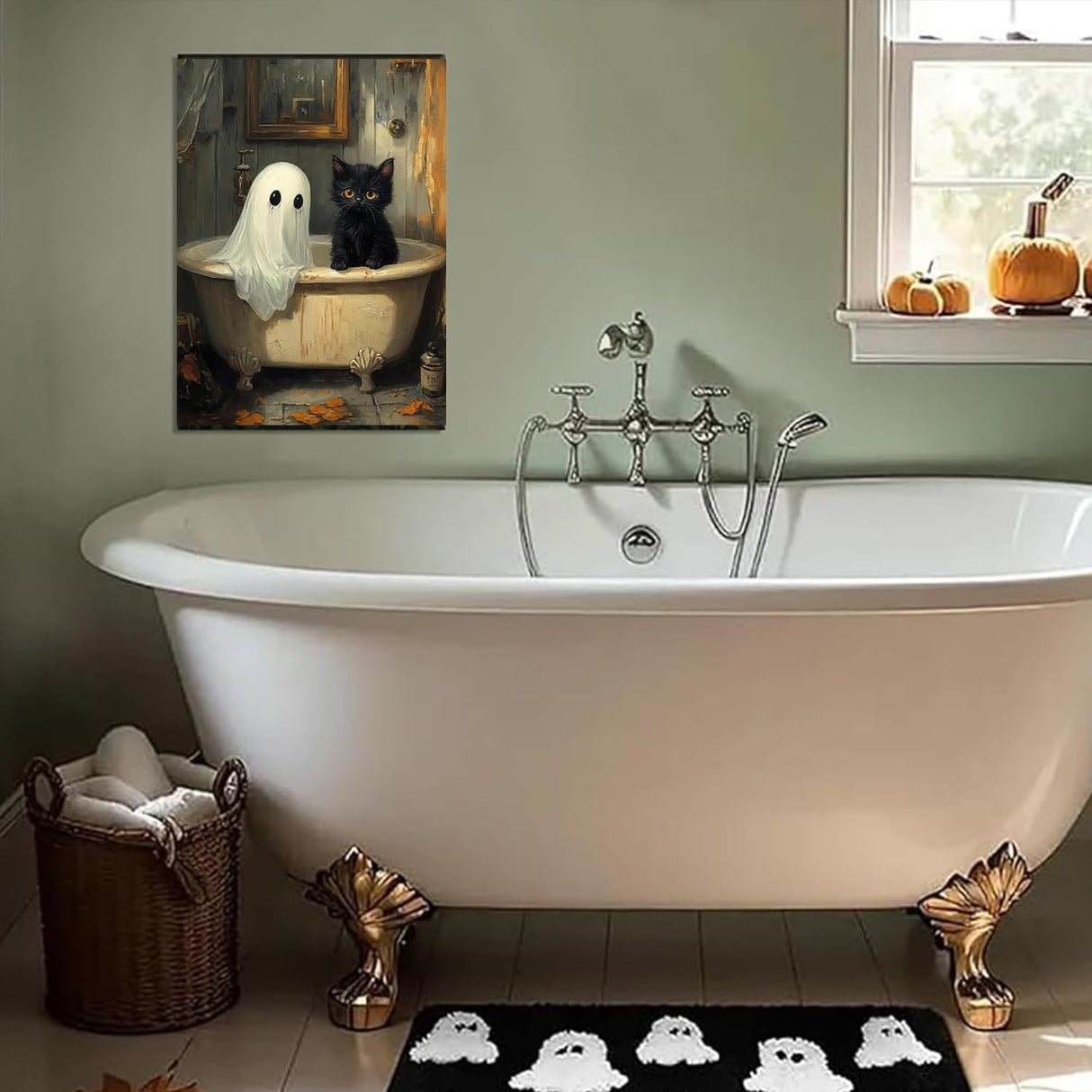 DAZZLEDOTS Halloween Diamond Art Kits for Adults, Ghost Black Cat Diamond Painting Kits for Beginner, DIY Gem Art and Craft Paint by Diamonds Home Wall Decor 12X16Inch DAZZLEDOTS