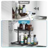 Under Sink Organizer Kitchen, 2 Tier Under Sink Organizers and Storage, Pull out Cabinet Organizer Shelf, Metal Drawer for Kitchen Bathroom Pantry Cabinet Closet Organization Rack, Black, 1 Pack HOMEBOSILY