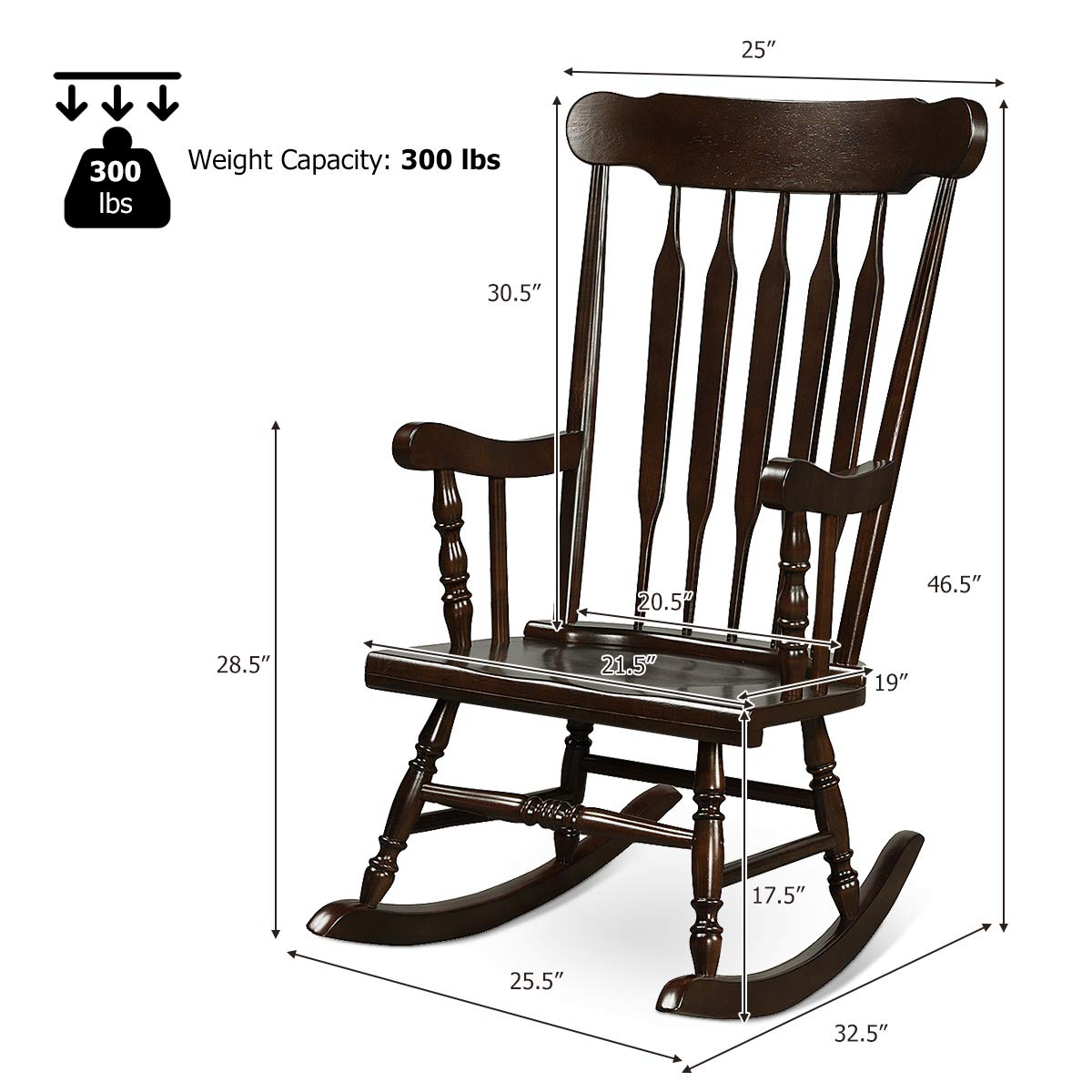 Tangkula Patio Rocking Chair Solid Wood, Outdoor Porch Rocker Chair with Rubber Wood Frame, Indoor Wooden Rocking Chair, Ideal for Garden, Backyard & Balcony (1, Espresso) - WoodArtSupply