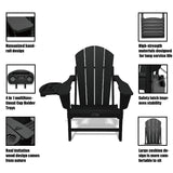 FOOWIN HDPE Folding Adirondack Chair Set of 4, All-Weather Resistant Adirondack Chair w/4 in 1 Cup Holder Trays, Adirondack Chairs for Outdoor, Patio, Lawn, Garden, Backyard Deck(Set of 4, Black) FOOWIN