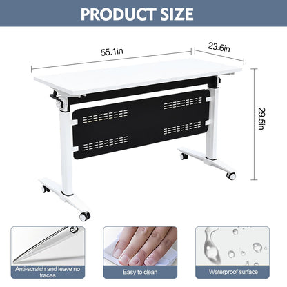 Folding Conference Table, Conference Room Table Flip Top Mobile Meeting Seminar Tables with Wheels, Modern Foldable Office Training Room Table for Home Office Classr (6pack 55.1in) - WoodArtSupply