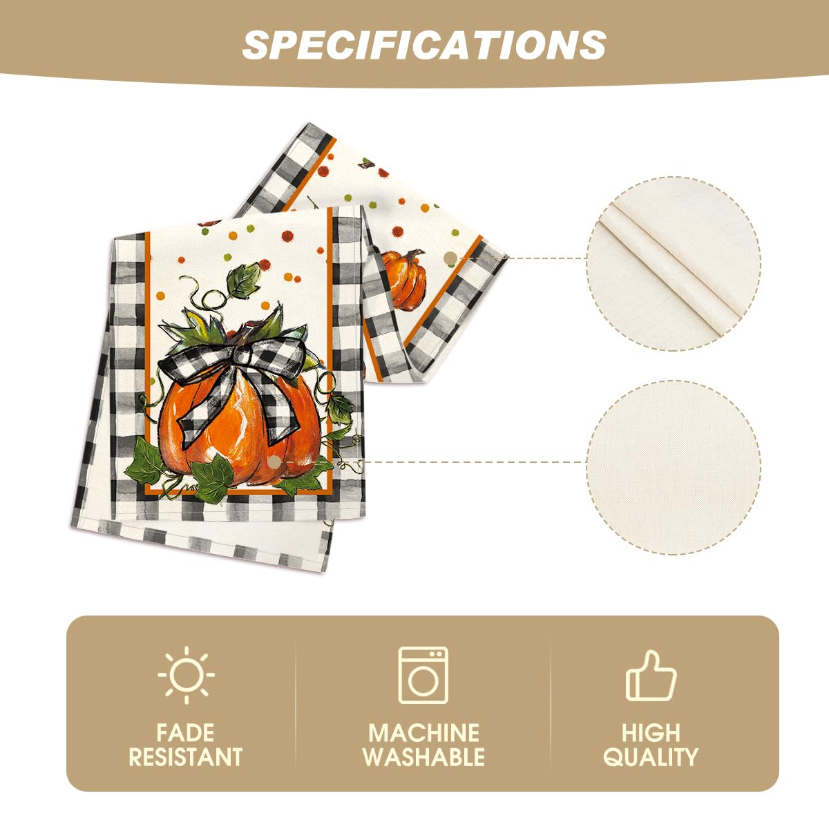 Artoid Mode Pumpkin Bow Buffalo Plaid Fall Table Runner,Seasonal Autumn Kitchen Dining Table Decoration for Home Party Decor 13x72 Inch Artoid Mode