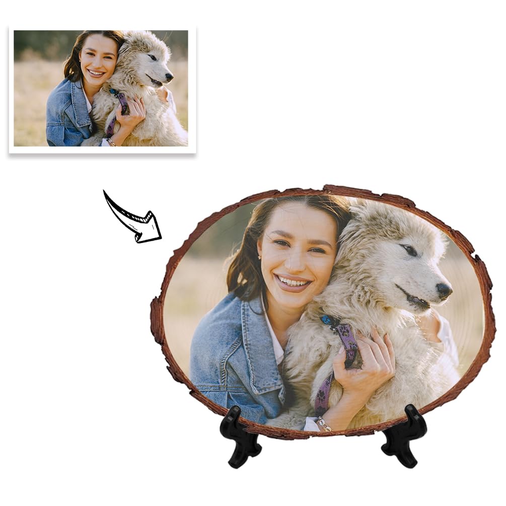 FolHaoth Personalized Picture Frame Album Custom Photo Printing on Wood Slices for Tabletop Desk Decor Retaining The Original Wood Style Wooden Craft Ornaments Gifts - WoodArtSupply