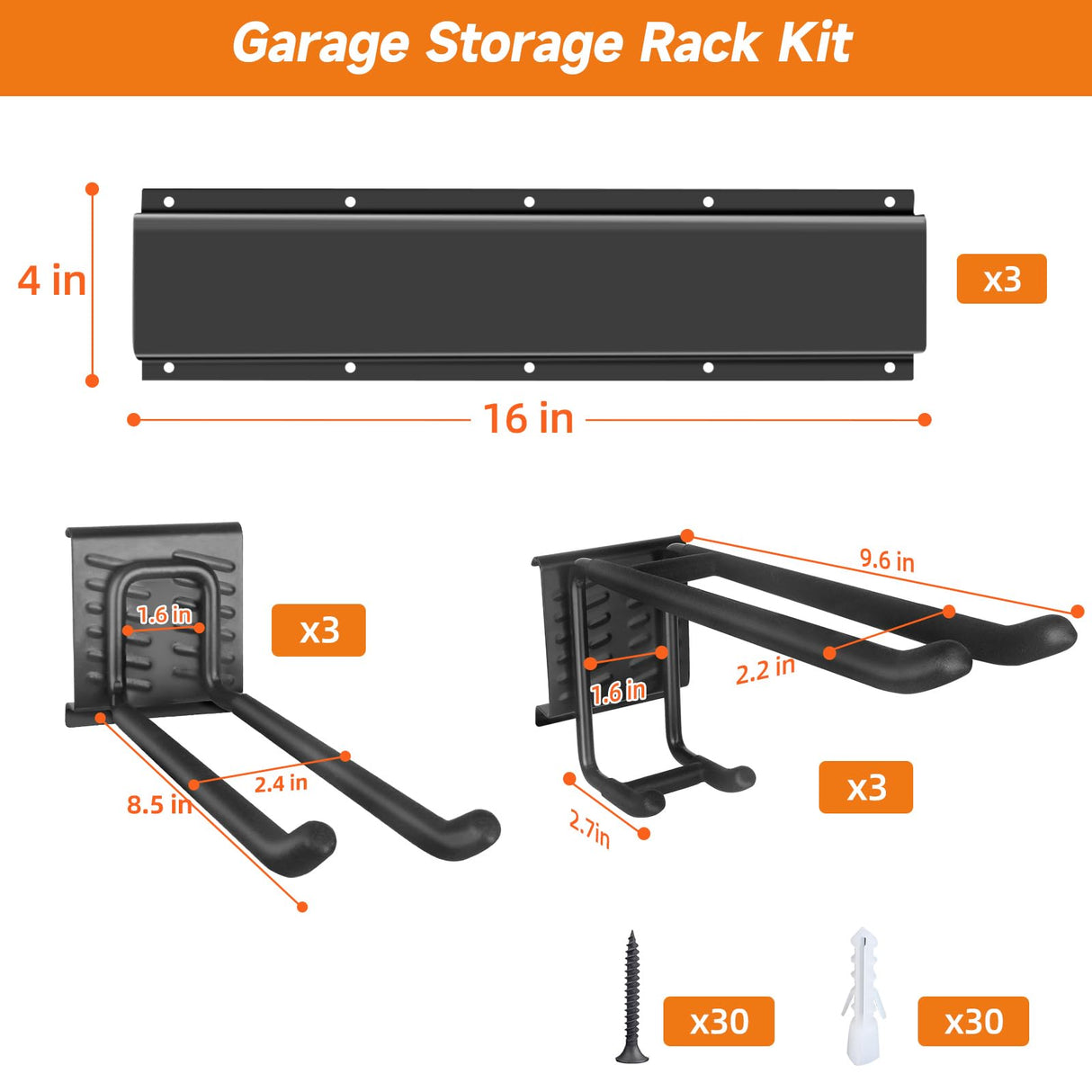 WEZAFO Garden Tool Organizer Wall Mount, Heavy Duty 48 Inches Garage Organization and Storage Racks for Yard Tools with 6 Hooks, Tool Hangers Holders for Hanging Folding Chair, Rake and Shovel WEZAFO
