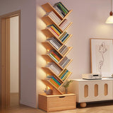 CraftThink Tree Bookshelf, 12 Tier Bookcase with Storage Cabinet, Floor Standing Book Shelf Tall Bookshelves for Home Office Furniture -Grey |Drawer|, 13.5" L x 8" W x 62" H (Lighting Not Included) CraftThink