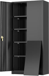 Incbruce 72” Metal Storage Cabinet, Tall Locking Steel Storage Cabinet with 2 Doors and 4 Adjustable Shelves,Lockable Storage Cabinet for Home, Office, Warehouse, Black Incbruce