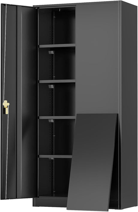 Incbruce 72” Metal Storage Cabinet, Tall Locking Steel Storage Cabinet with 2 Doors and 4 Adjustable Shelves,Lockable Storage Cabinet for Home, Office, Warehouse, Black Incbruce