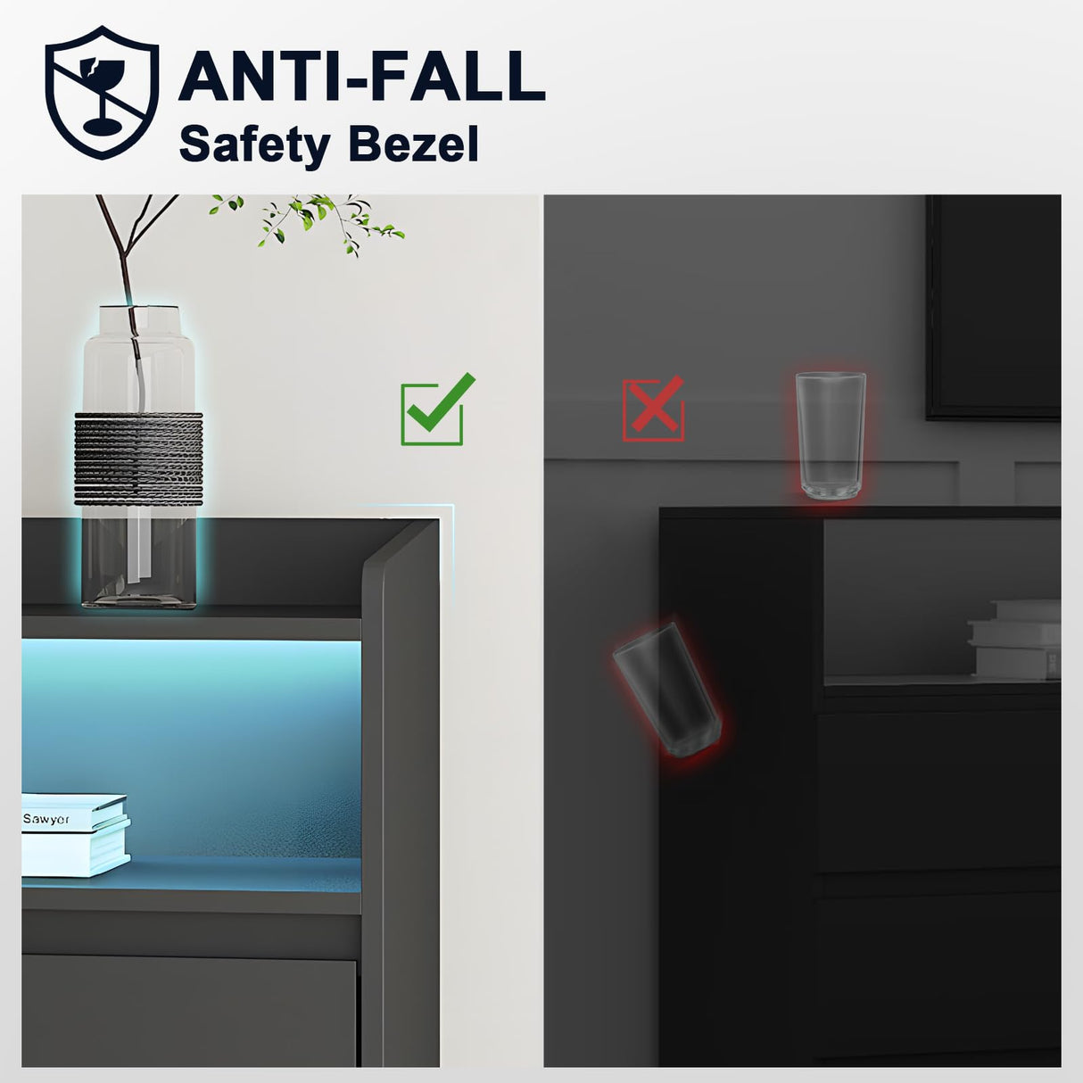 Tatub 6 Drawer Dresser for Bedroom, Black Dressers & Chests of Drawers with LED Light and Handle Free Drawers, Led Dresser for Living Room Tatub