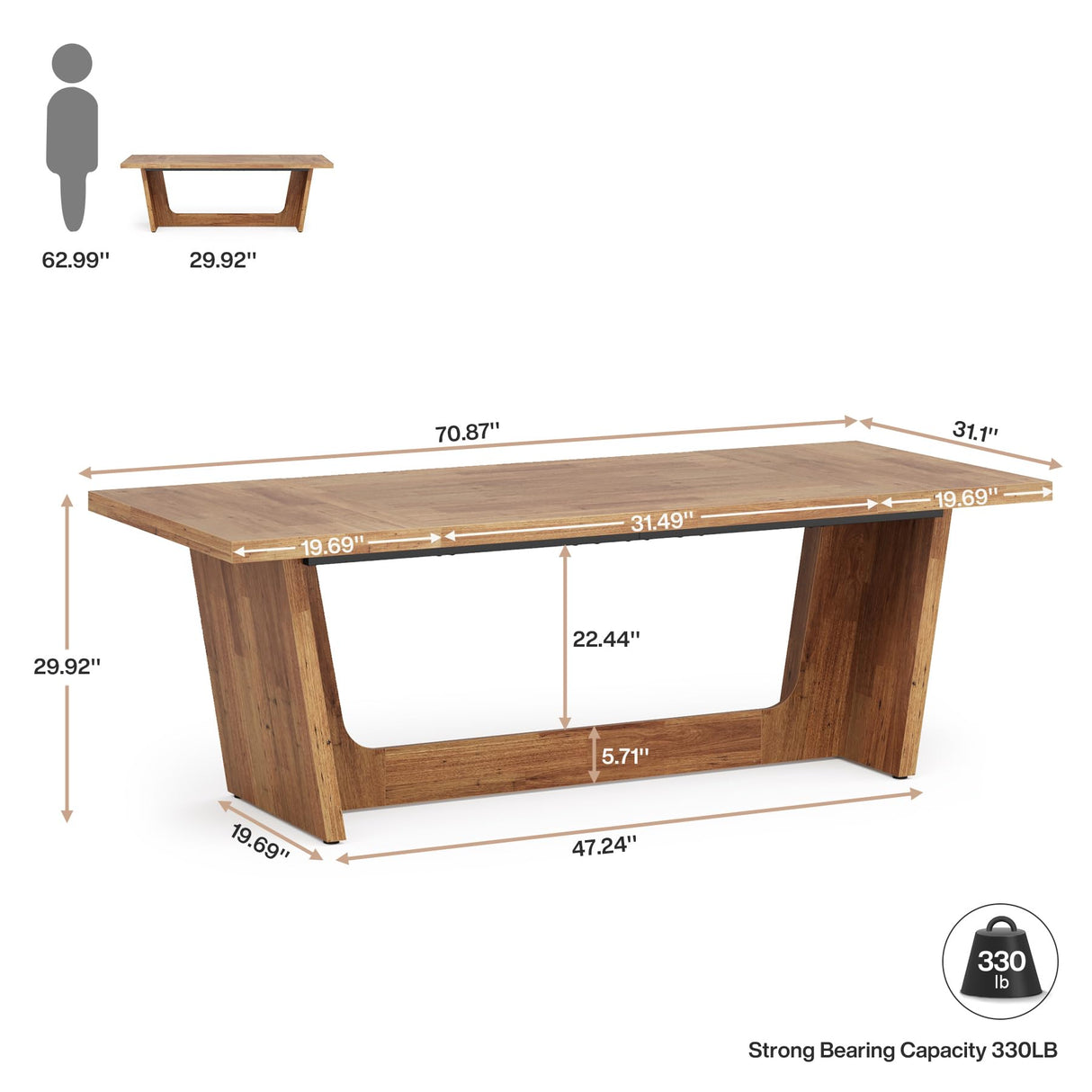 Tribesigns 70.87-Inch Executive Computer Desk: Large Home Office Desk with Solid Wooden Pedestal, Industrial Wood Study Writing Table, Workstation Business Furniture, Walnut Tribesigns