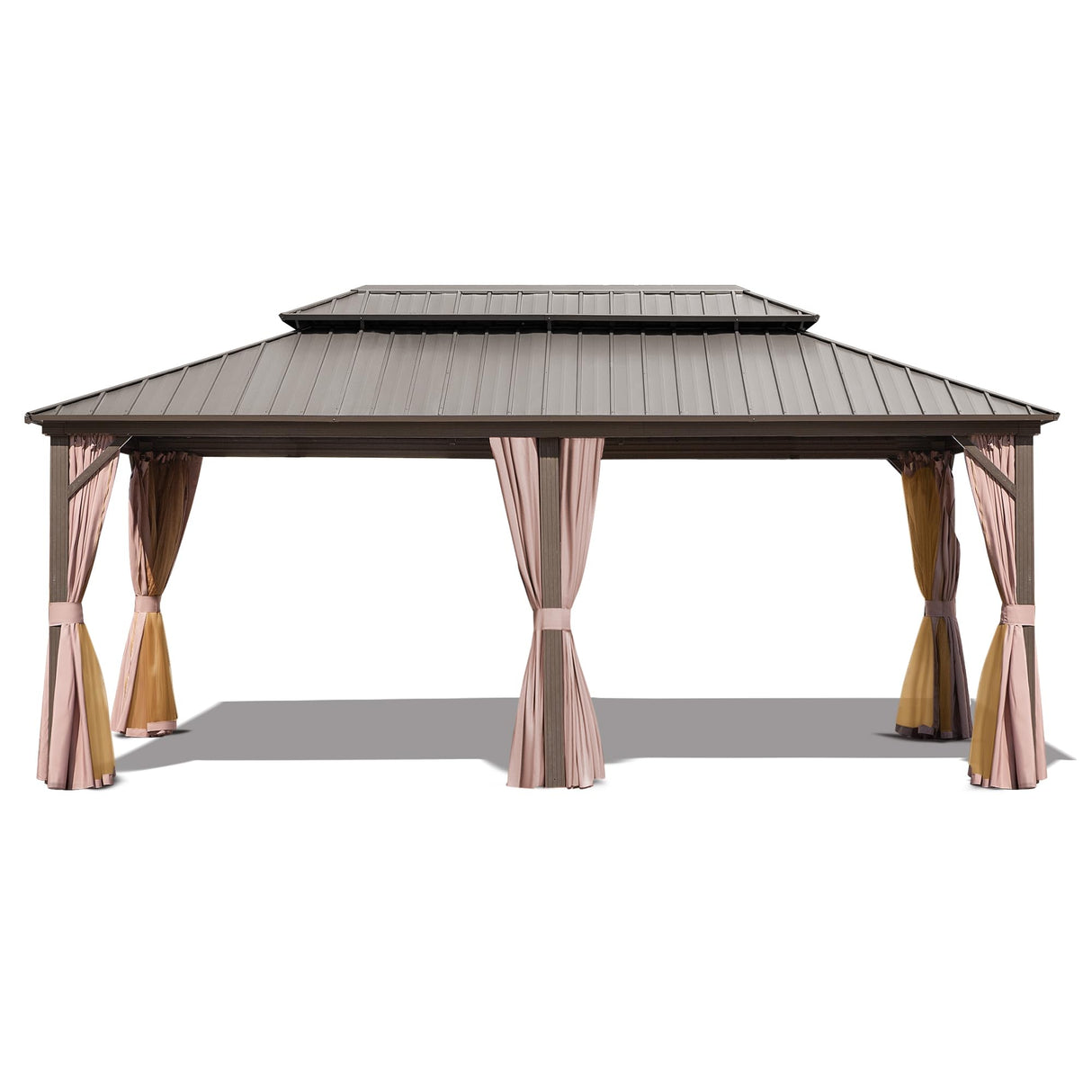 Gardenbee 12x18 ft Gazebo Double Roof Canopy with Netting and Curtains, Outdoor Gazebo 2-Tier Hardtop Galvanized Aluminum Frame Garden Tent for Patio, Backyard, Deck and Lawns Gardenbee