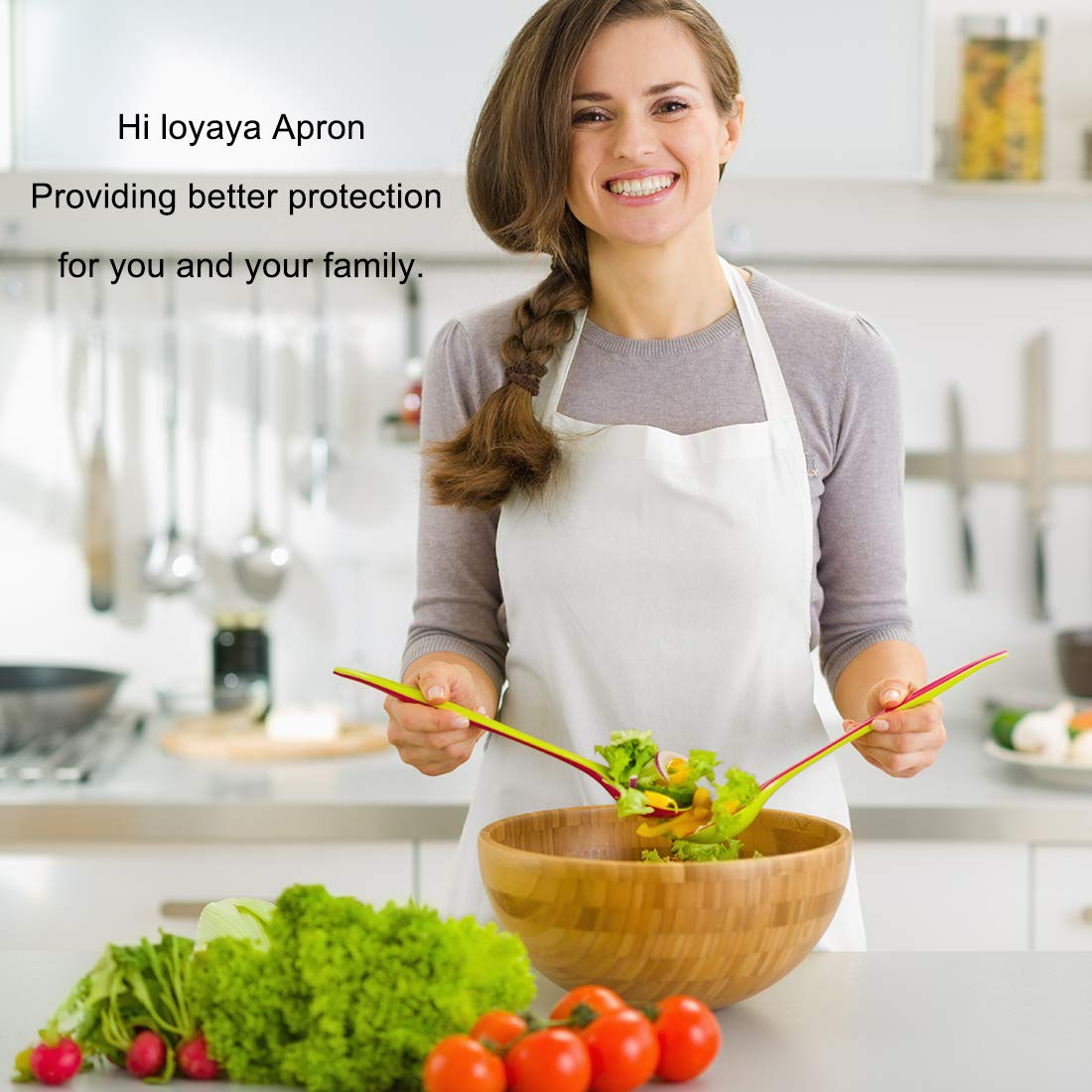 Hi loyaya White Aprons Bulk with Pockets for Women Girls Adults Chef, Set of 10 Kitchen Bib Apron for Cooking Baking Restaurant Painting DIY (10, White) Hi loyaya