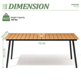 VredHom Outdoor Dining Table, 70inch Patio Dining Table with Wooden-Like Top and Aluminum Frame, Rectangular Table with Umbrella Hole Outdoor Furniture, Only Table, Brown VredHom
