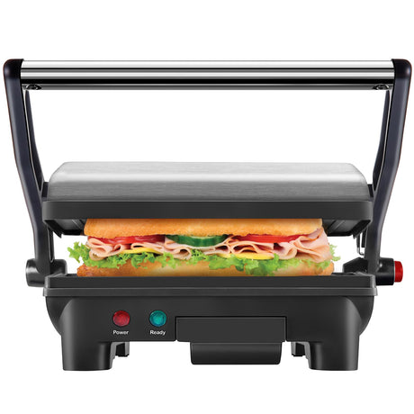 Chefman Electric Panini Press Grill and Gourmet Sandwich Maker w/ Non-Stick Coated Plates, Opens 180 Degrees to Fit Any Type or Size Food, Dishwasher Safe Removable Drip Tray, Stainless Steel/Black Chefman