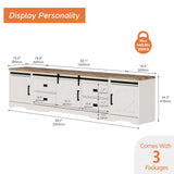 WAMPAT 98.4" Wide TV Stand for TVs up to 110",Faux Bark Finish Wood Entertainment Center with 4 Drawers and Adjustable Shelvs for Living Room,Antique White WAMPAT
