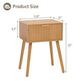 Fluted Nightstand, Small Bedside Table with Storage Drawer, Accent End Table Living Room for Bedroom and Small Space, Brown AWASEN