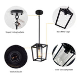 SGLfarmty 1-Light Black Pendant Lights Kitchen Island, Farmhouse Cage Metal Hanging Light Fixtures with Glass Shade，Adjustable Lantern Pendant Lighting for Dining Room, Entryway, Hallway SGLfarmty