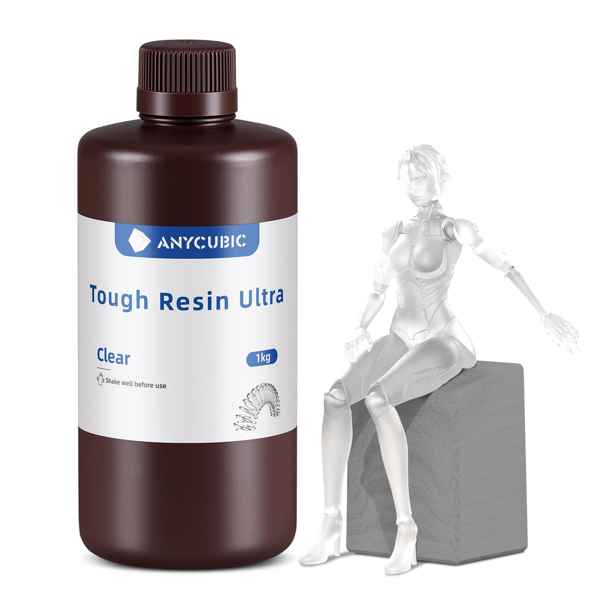 ANYCUBIC Ultra Tough Resin, 3D Printer Resin with Strong Impact Resistance and High Flexibility, Suitable for Direct Use or as an Additive, Wide Compatible for LCD Resin 3D Printers (Clear, 1kg) ANYCUBIC