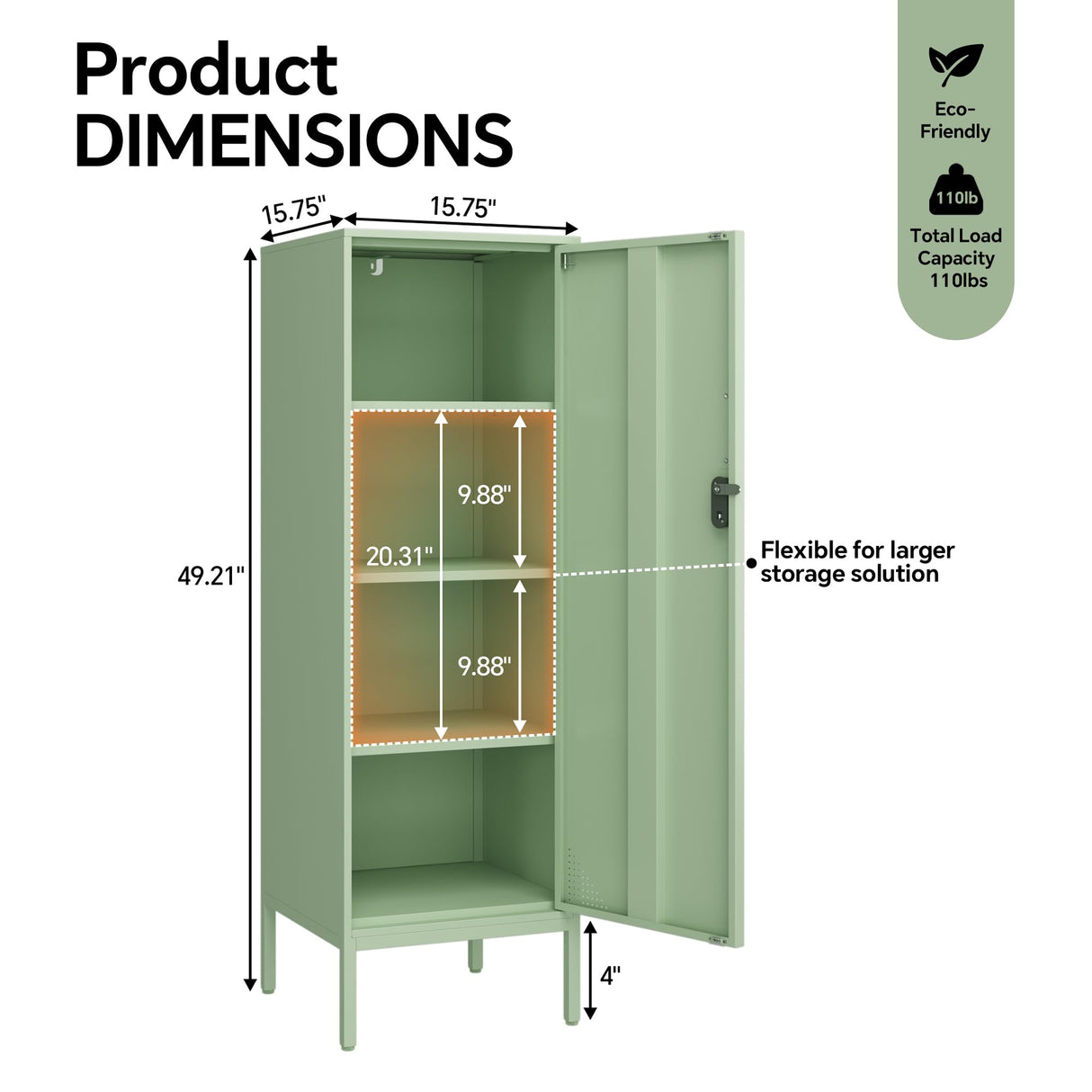 Steehoom Metal Locker Storage Cabinet Lockable 4 Tier File Cabinet Steel Bathroom Cabinet Changing Room Locker for Home, Office, School, Gym, Garage (Green, H49.21) Steehoom