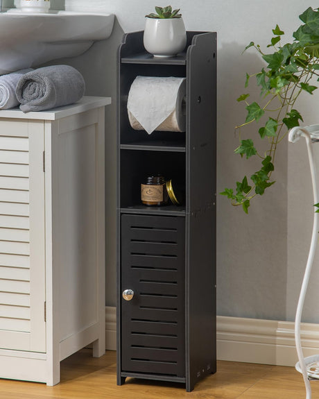 AOJEZOR Toilet Paper Holder Stand: Bathroom Storage Cabinet Beside Toilet Storage for Small Bathroom with Toilet Roll Holder - Toilet Paper Stand - Black AOJEZOR