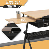BRIGHTORIA Adjustable Drafting Table & Stool Set, Art Desk with Additional Slide-Out Table Design, Versatile Drawing Table with Storage, for Art, Drafting and Creative Tasks, Natural BRIGHTORIA