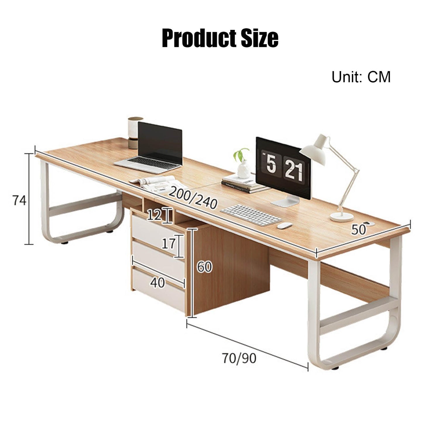 SUZEPER Two Person Desk with Drawers,Extra Long Desk with Storage Cabinet Shelf, Double Computer Gaming Desk, 2 Person Desk Writing Study Desk for Home Office Desk (200x50x73cm(79x20x29inch), - WoodArtSupply