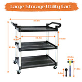 Utility Carts with Wheels,3-Tier Rolling Cart with Wheels, Heavy Duty 510 LBS Food Service Cart with Rubber Pad and Hammer for Kitchen/Office/Warehouse, 31.5" X 16.9" X 38.9"(Black) SFESGRER