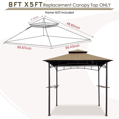 Grill Gazebo Replacement Canopy Roof – Hugline 5x8 Outdoor Grill Shelter Canopy Top Double Tiered BBQ Tent Cover Fit for Model L-GG001PST-F (Khaki)