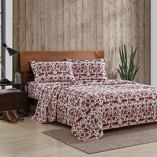 Eddie Bauer 3 Pc Flannel Sheets Twin Size - 100% Cotton Breathable & Soft Twin Sheets Set (1 Flat, 1 Flannel Fitted Sheet & 1 Pillowcase) - 12" Deep Pocket All Seasons Sheet Set (Arcadia Red) Eddie Bauer
