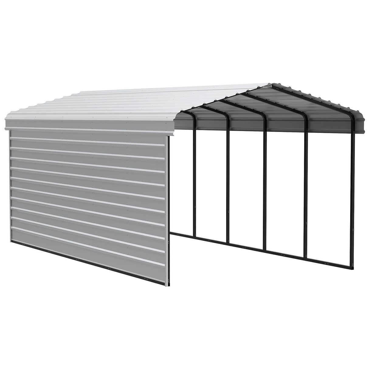 Arrow Carports Galvanized Steel Carport, with 1-Sided Enclosure, Compact Car Metal Carport Kit, 12' x 24' x 9', Eggshell Arrow Shed