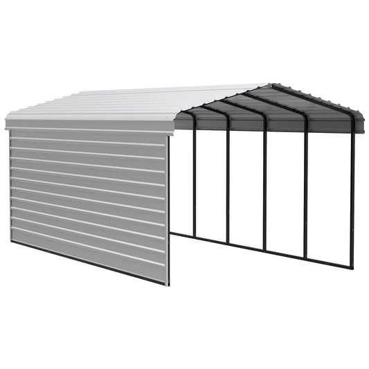 Arrow Carports Galvanized Steel Carport, with 1-Sided Enclosure, Compact Car Metal Carport Kit, 12' x 24' x 9', Eggshell